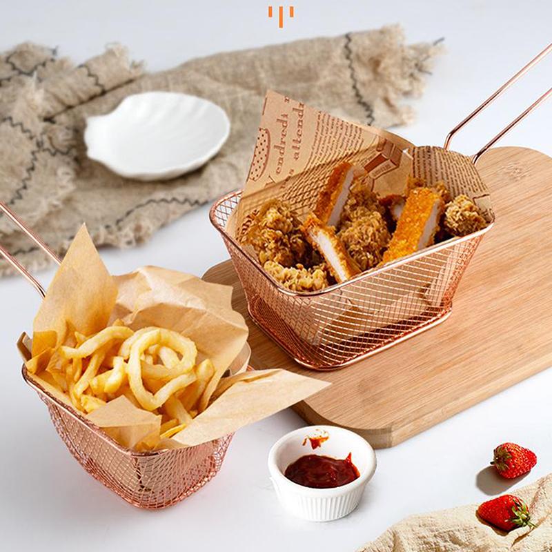 Stainless Steel Frying Basket Multifunctional Mini French Fries Frying Basket Creative Square Oil Separated Frying Basket