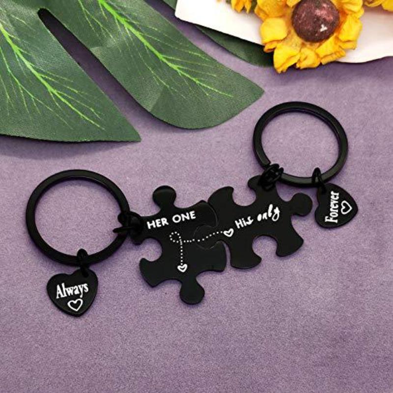 Always Forever Puzzle Stainless Steel Keychain Building Block Design Fashion Couple Pendant Practical High Quality Gift