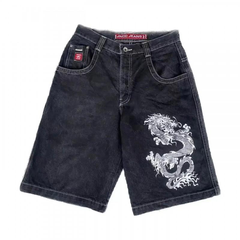 Vintage Y2K Baggy Denim Shorts Men Hip Hop Streetwear Letter Print Skater Casual