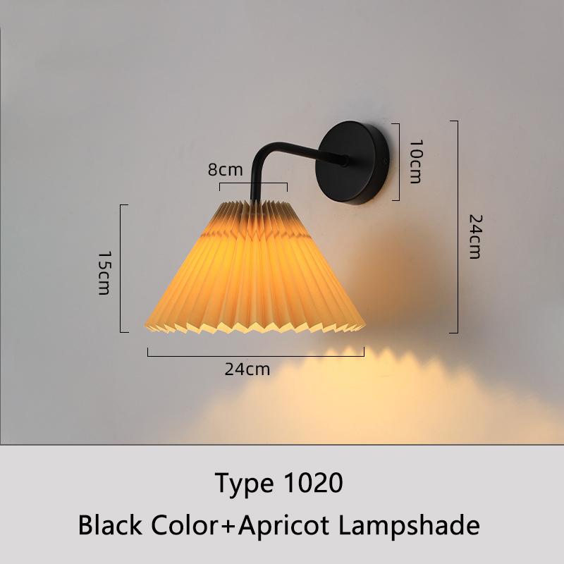 

Скандинавський старовинний плісирований настінний світильник із абажуром у формі парасольки для спальні, приліжкові настінні світильники, світлодіодне залізне бра, оздоблення домашнього освітлення