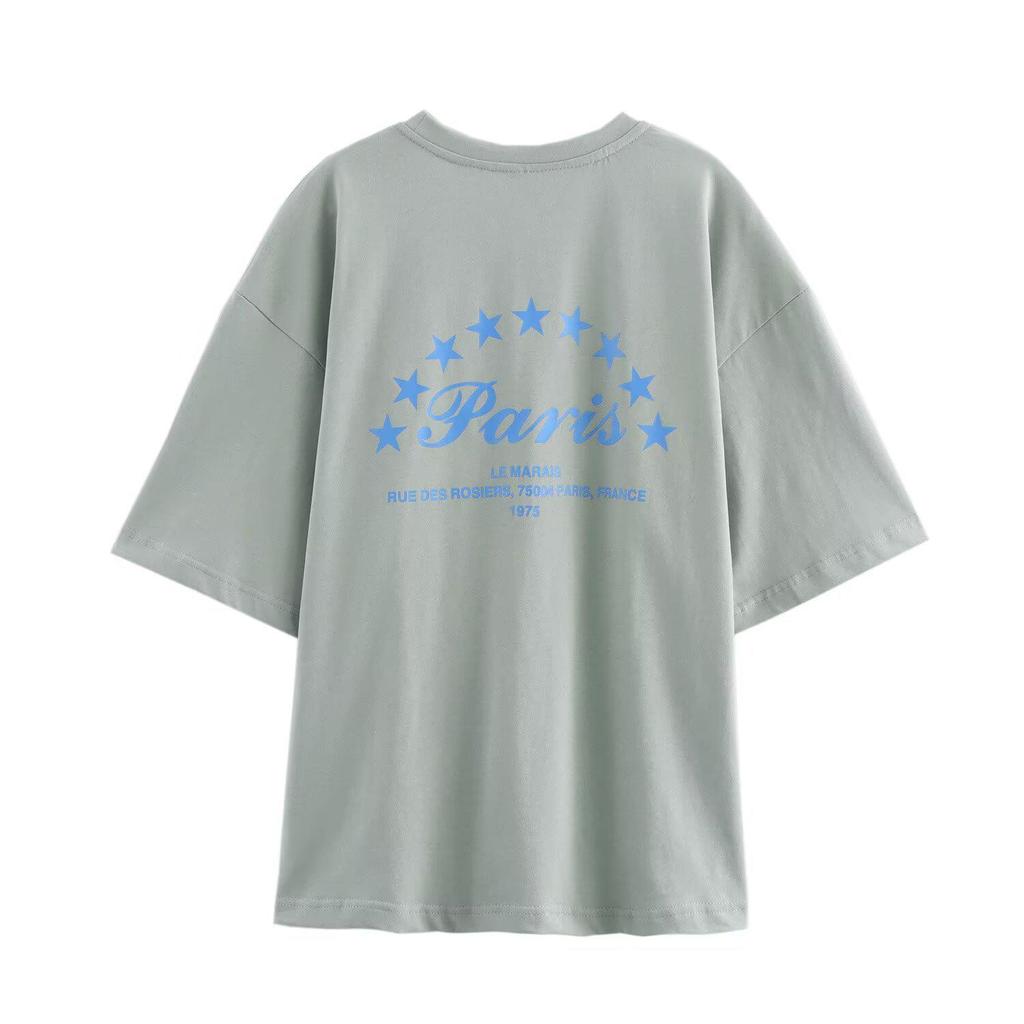 Spring 2025 Women's European & American Style Printed Washed T-shirt and Long Pants Set