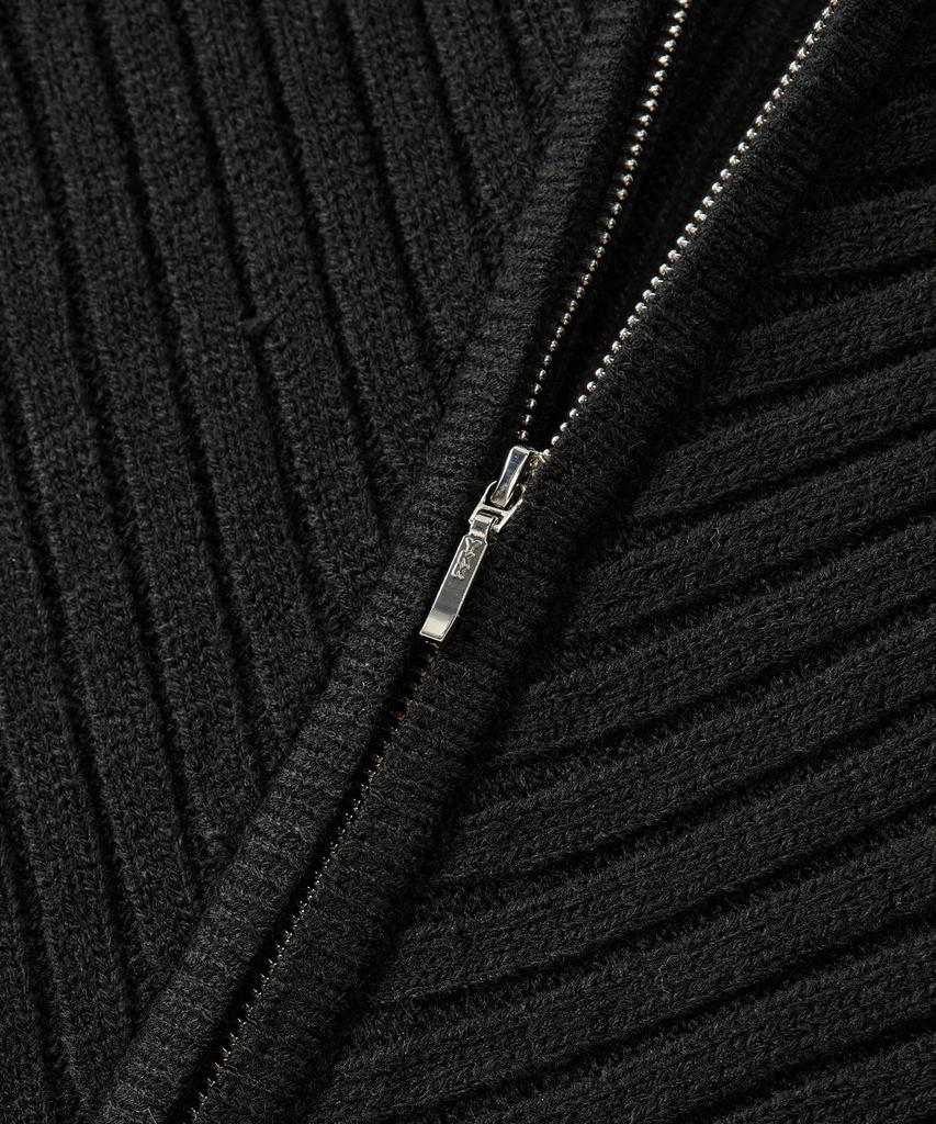 Uallong Rib Knit Hoodie Zip-Up - Black