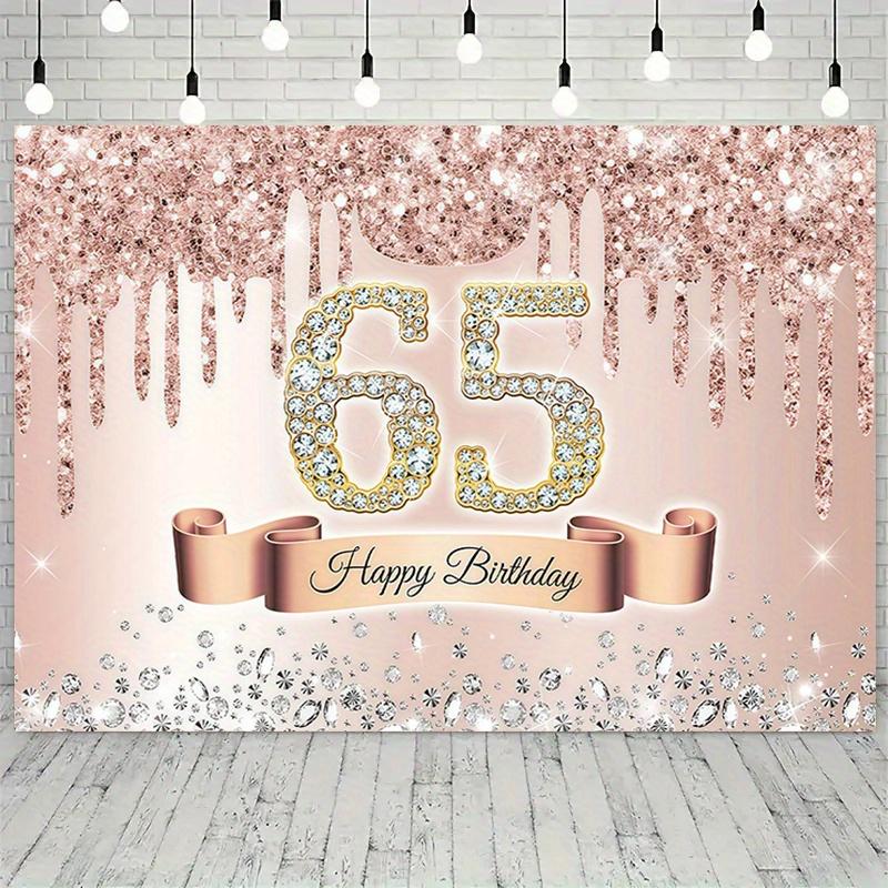 Large exquisite rose gold and diamond style 65th birthday backdrop, suitable for 65th birthday decoration