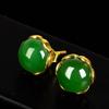 18k Gold-Plated Green Chalcedony and Jasper Stud Earrings for Women