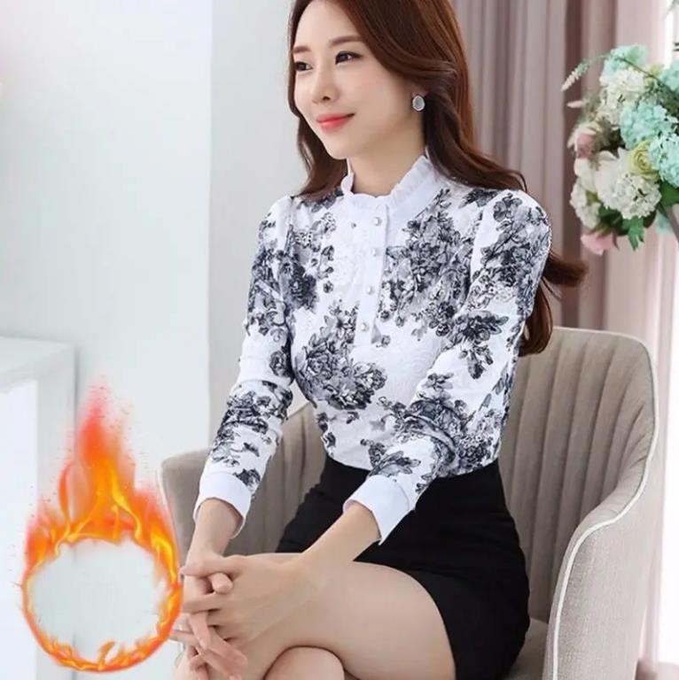 

Женский осенне-зимний бархатный женский кружевной свитер больших размеров, элегантный темпераментный свитер, универсальная тонкая повседневная рубашка S