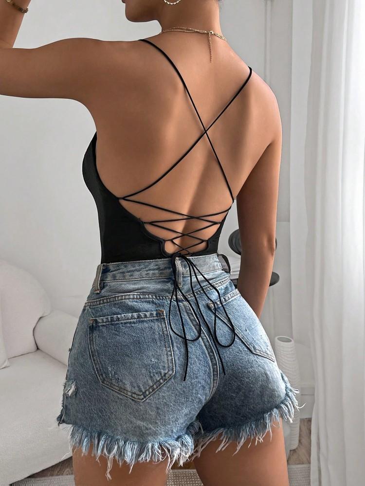 European And American Summer Fashion And Sexy Thin Shoulder Straps Back Strap Onesie | European And American Spice Girls Style Slim Fit