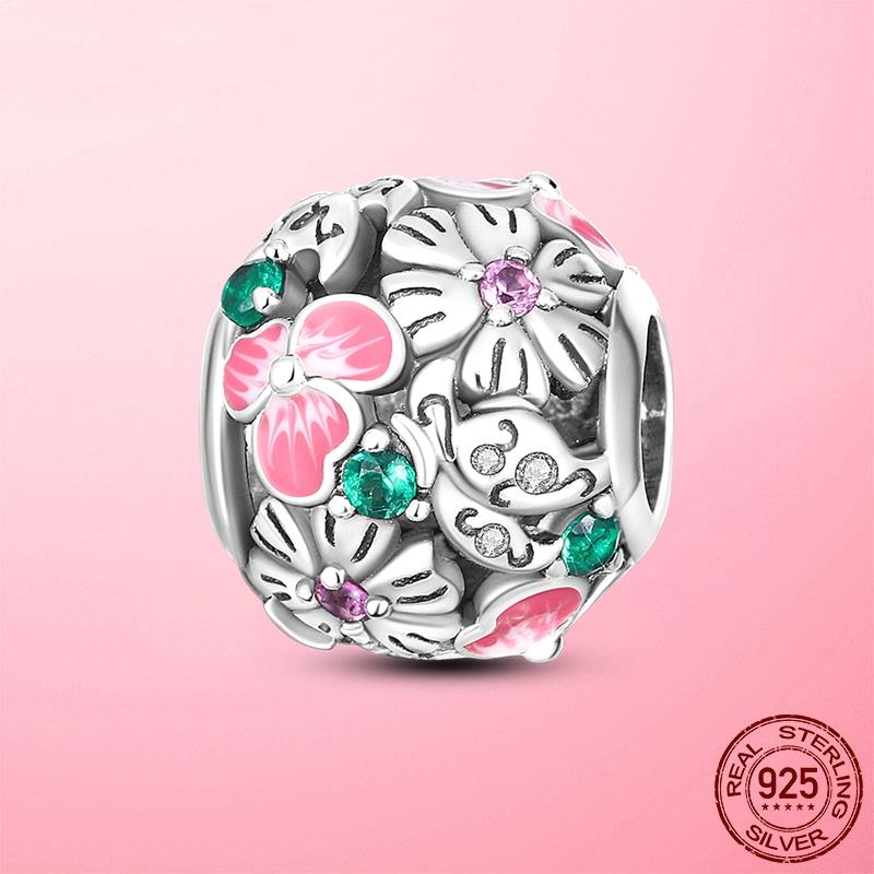 

Spring New Blossom Flower Ladybug CZ Enamel Beads Charm fit for Charms Bracelet 925 Sterling Silver Jewellery Making Gift