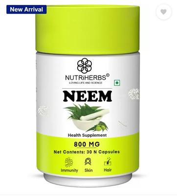 Kapsle Nutriherbs Neem Zlepšuje zdraví pokožky, Pomáhá při detoxikaci a čištění krve  (30 kapslí)