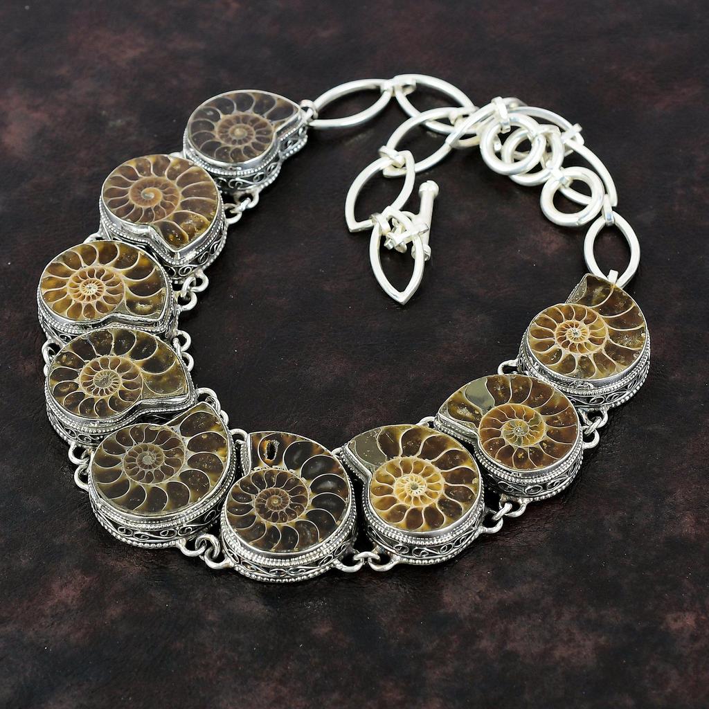 Colier cu fosile de amoniți Colier din argint 925 Bijuterii realizate manual din piatră prețioasă reală Colier cu lanț reglabil Colier vintage Cadou pentru ea