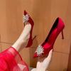 Maogu Satin Rhinestone Crystal Shallow Pumps Stiletto High Heel Luxury Women's Shoe 2024 Spring White Women Bridal Wedding Shoes