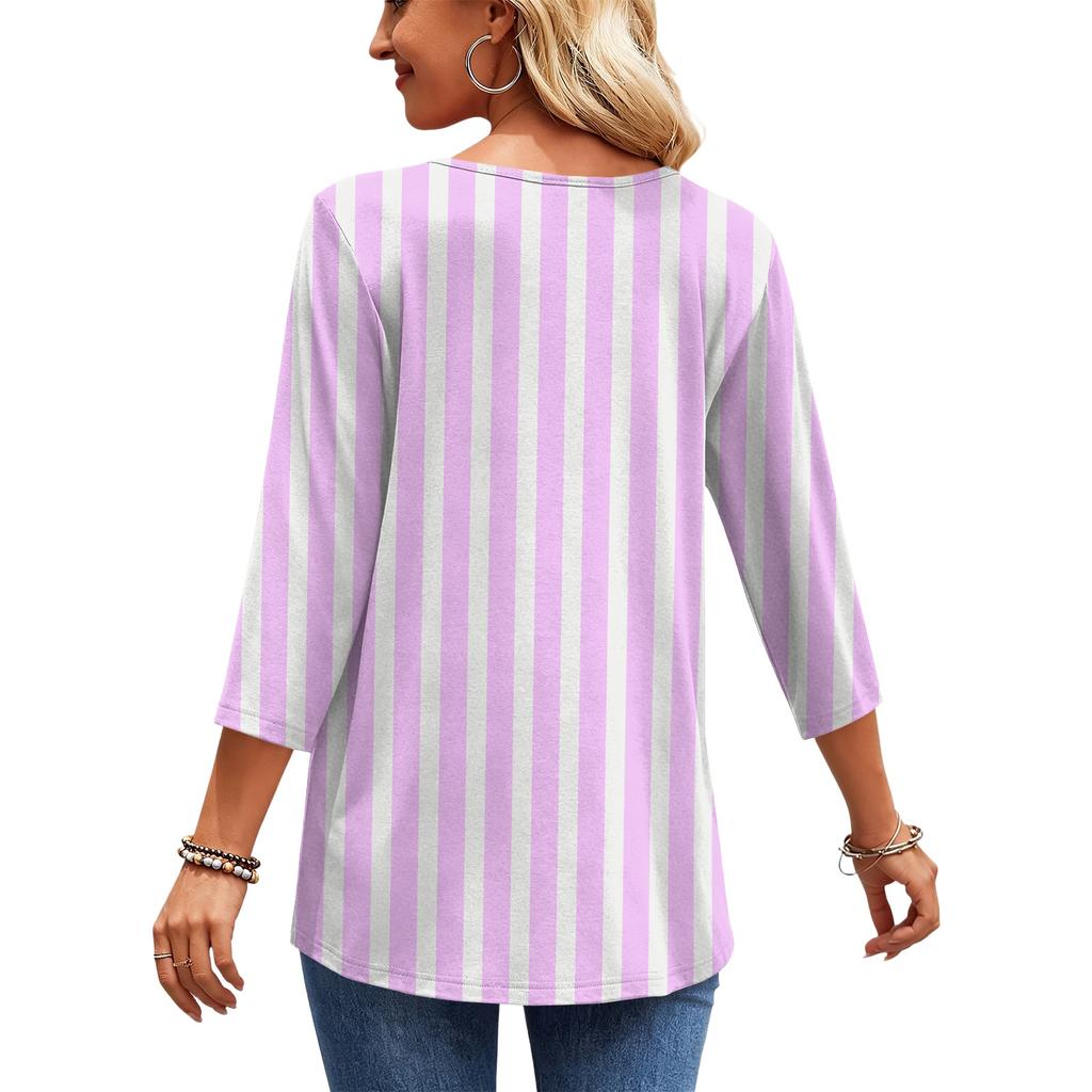 Damen Freizeitbluse mit Streifenmuster, V-Ausschnitt und Dreiviertelärm für die Arbeit oder den Alltag