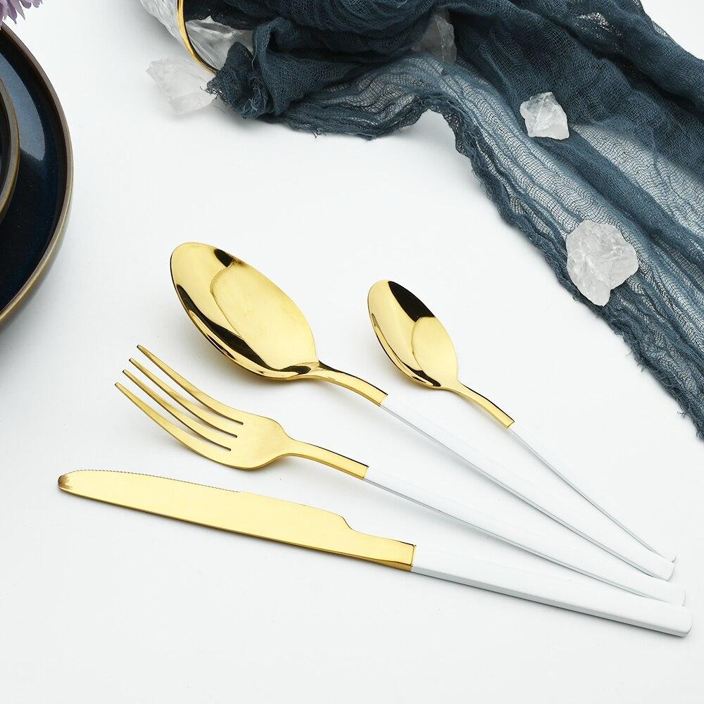 32Pcs Black Gold Cutlery Set Knife Forks Coffee Spoons Dinnerware Set Stainless Steel Tableware Western Kitchen Silverware Set