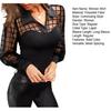 Women Shirt Lapel Long Sleeve Perspective Mesh Splicing Summer Shirt Commuting Style Soft Stretchy
