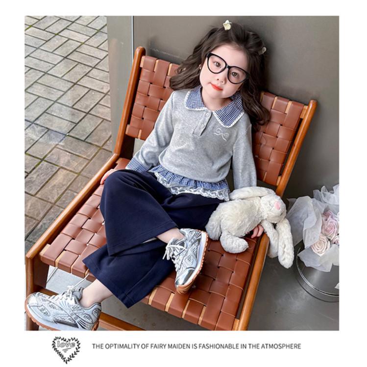 Meng Tang Tang Spring Girls' Color Block Bib Pants & Sweatshirt Set - Baby Korean Style Two-Piece.