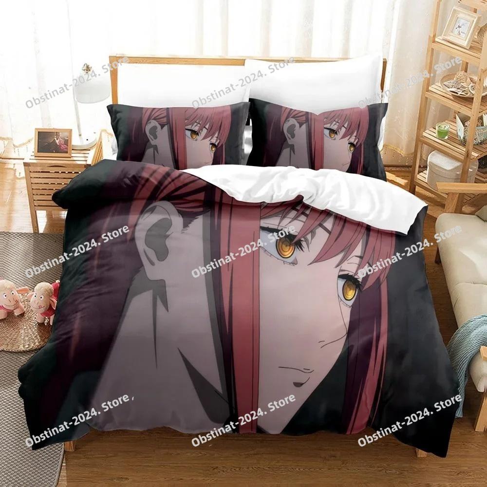 3D Druck Anime Chainsaw Man Makima Bettwäsche-Set, Bettdeckenbezug Bett-Set Steppdeckenbezug Kissenbezug, King Queen Twin Größe Jungen Mädchen Erwachsene