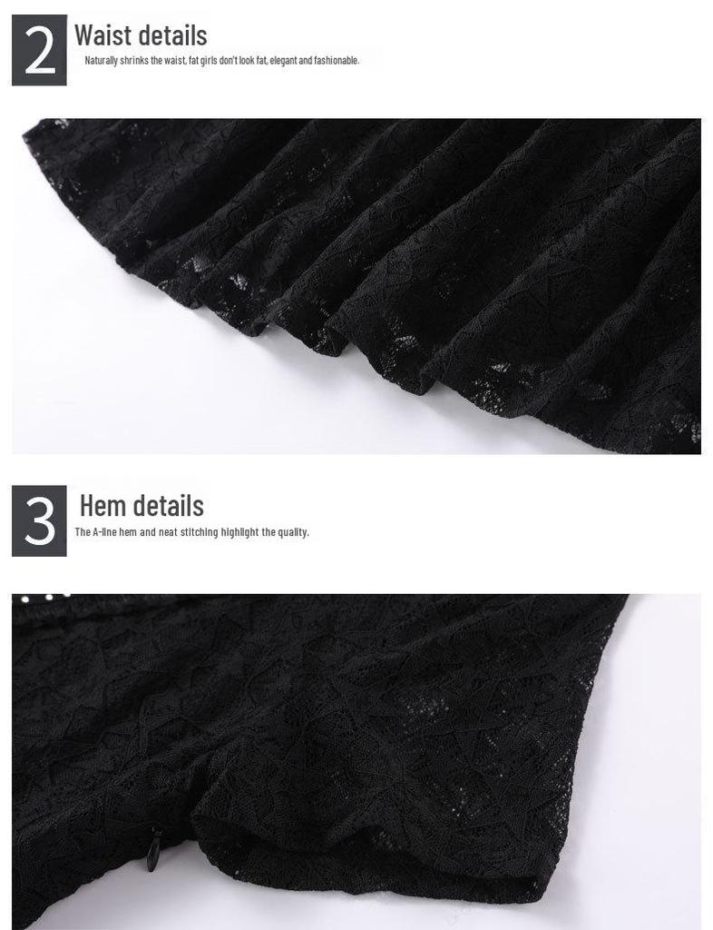 2023 Summer Plus Size Black Lace Skirt Dress - Fashionable, Slimming Women's Wear