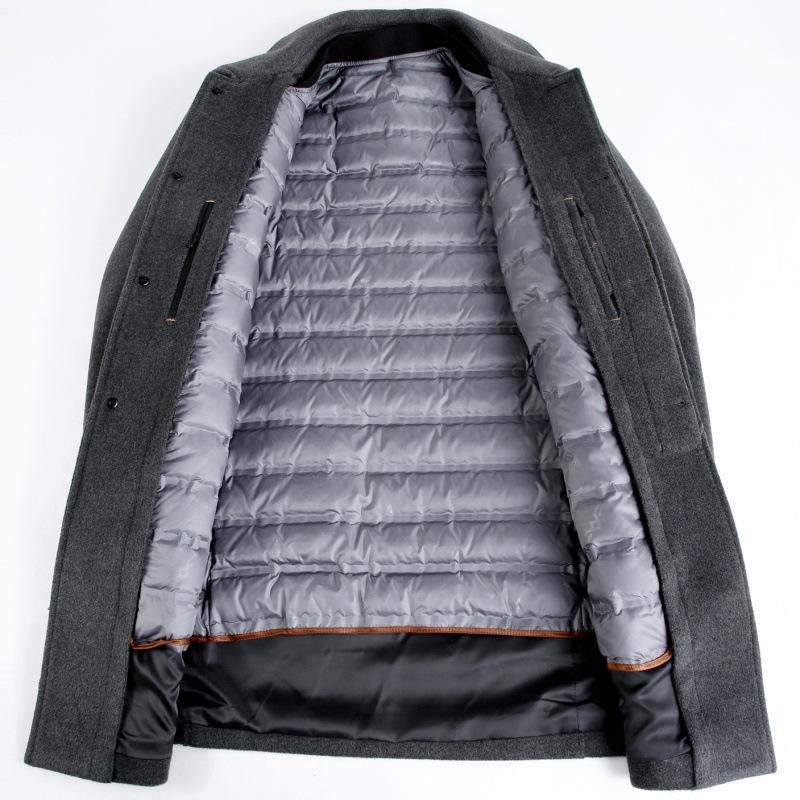 Cashmere Coat Men's Mid-length Thickened Removable Down Liner Jacket Middle-aged and Elderly Dad's Wool Woolen Top