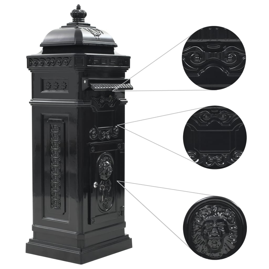 Aluminum Column Mailbox Vintage Style Rust Resistant Black