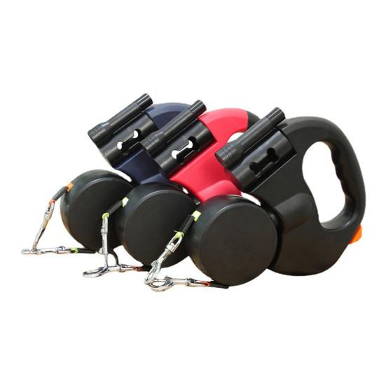 Dual Retractable Dog Leash Double Headed Extendable Pet Leash with Light And Poop Bag Dispenser for 2 Small Medium Dogs