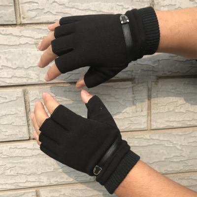 1 Pair Men Autumn Winter Riding Gloves Half Finger Faux Leather Elastic Cuffs Solid Color Sports Climbing Fitness Driving Mittens