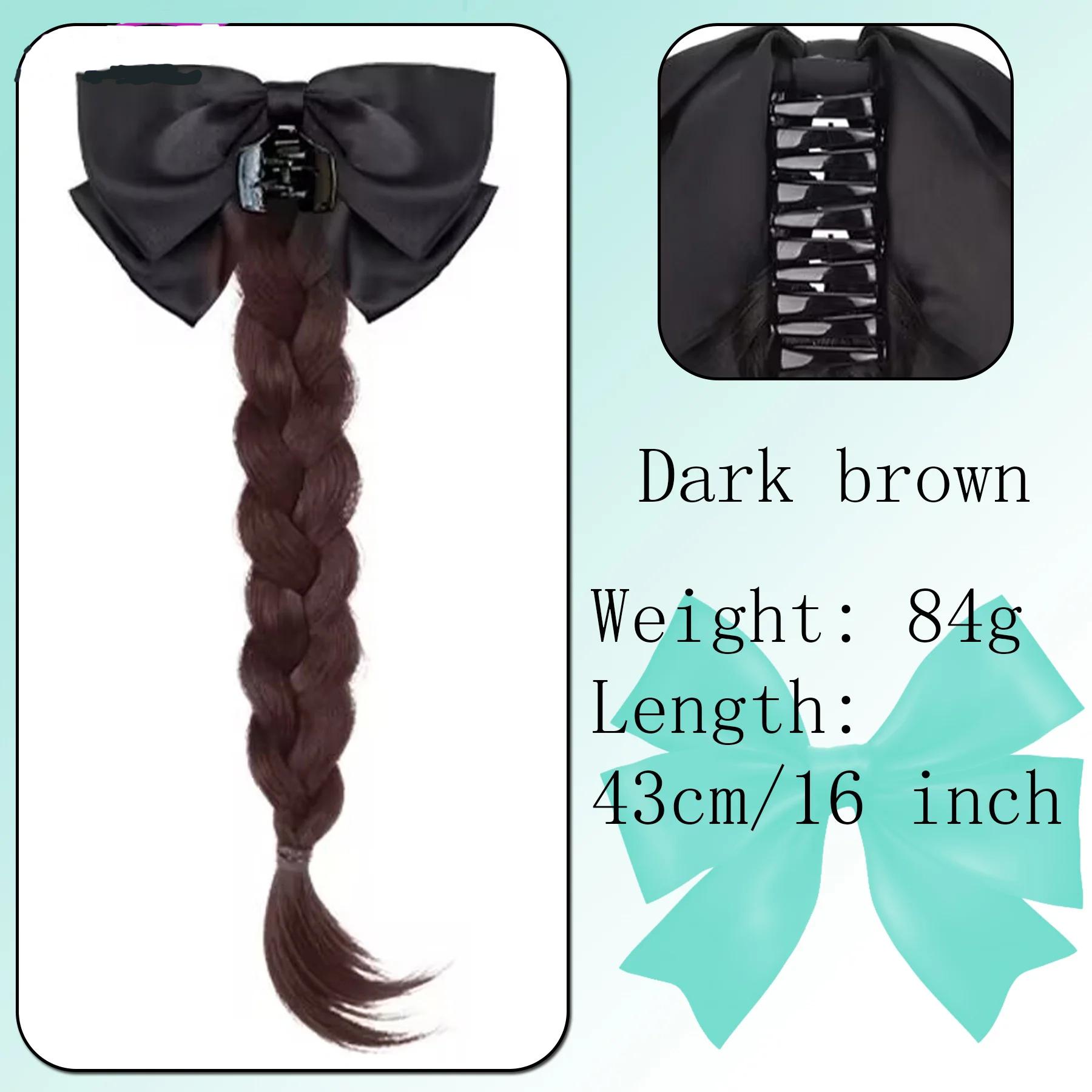 

Черный парик с бантом и хвостиком, плетеный парик-наращивание, подходит для повседневной носки и работы для девочек.