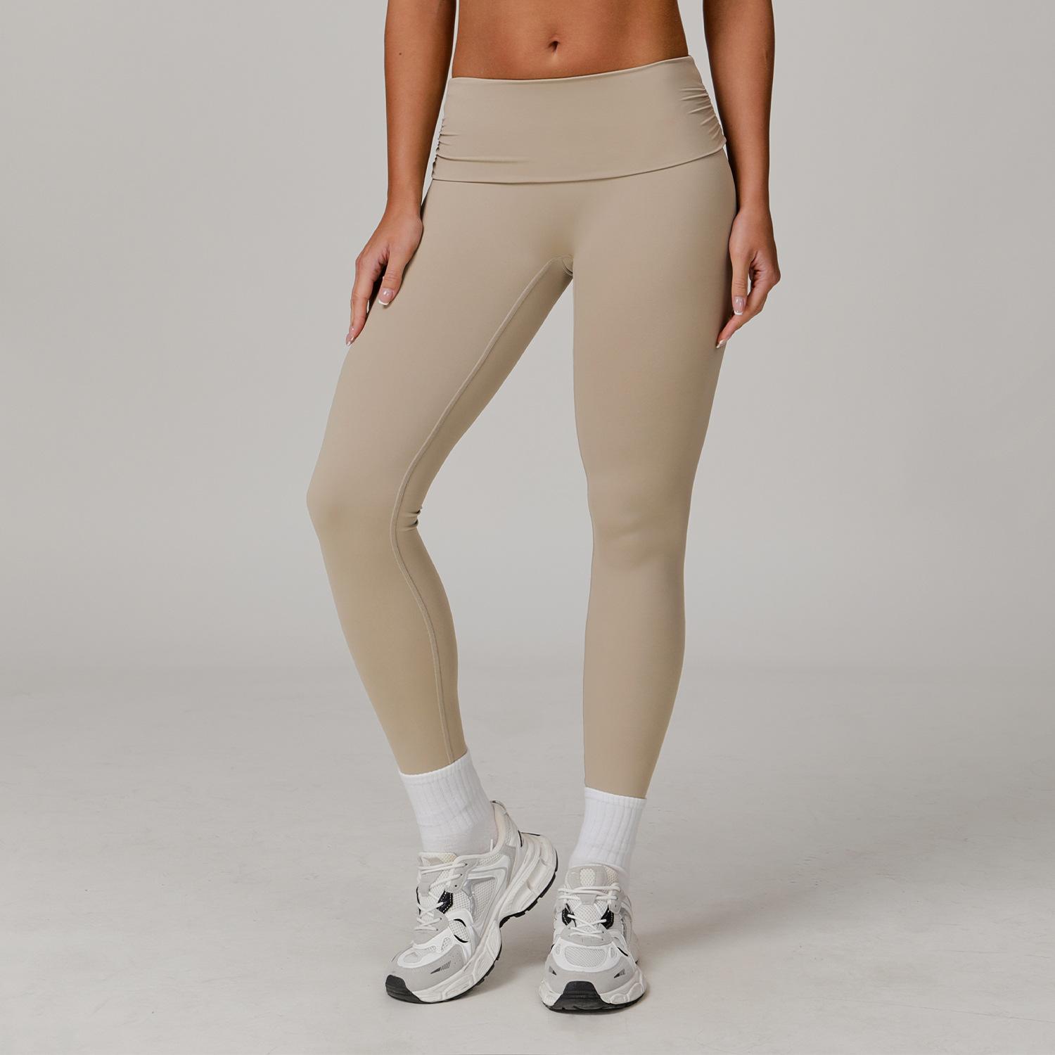 

Складные брюки для йоги с высокой посадкой для женщин, с ощущением облака и эффектом утяжки и подъема бедер. Спортивные брюки для повседневной и универсальной носки S льняной