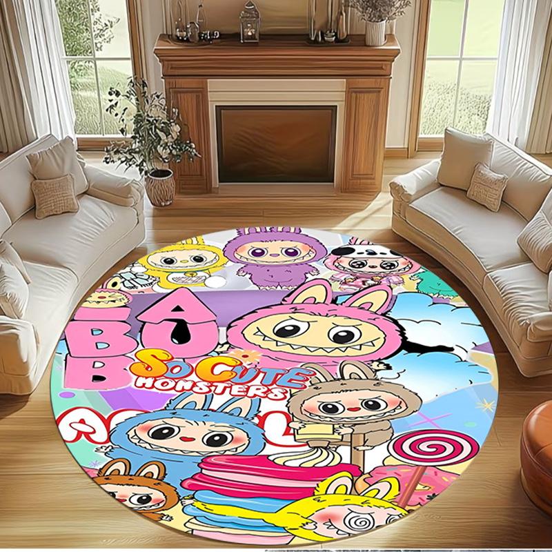 Labubu Print Round Rug, Washable Floor Carpet, For Entryway Dorm Laundry Room Office Study, Home Decor Birthday Christmas Gift