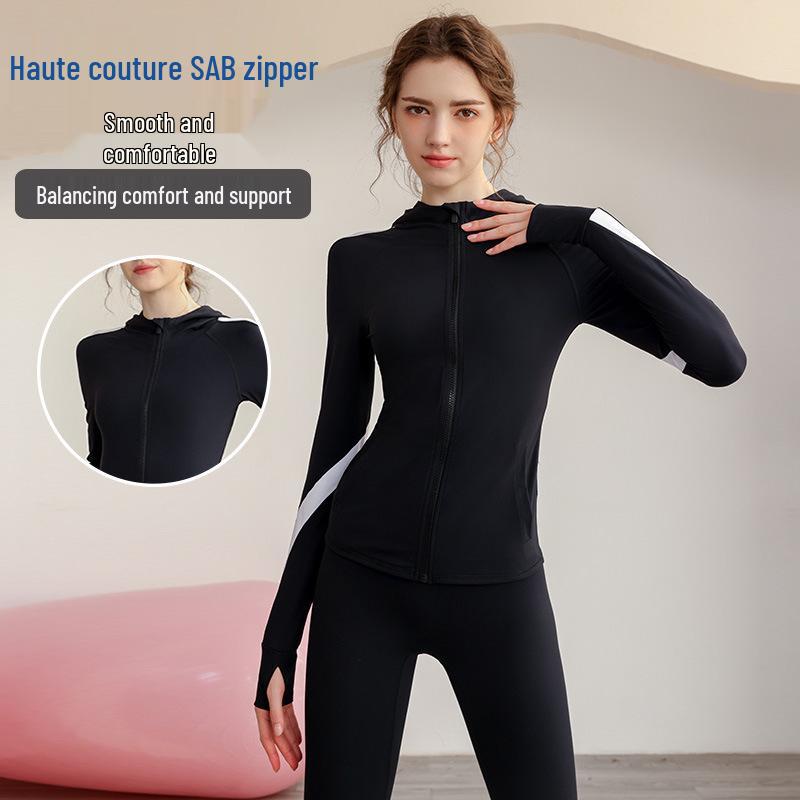 Women s Color Block Yoga Jacket - Hooded, Stretchable, Zipper Cardigan for Fitness
