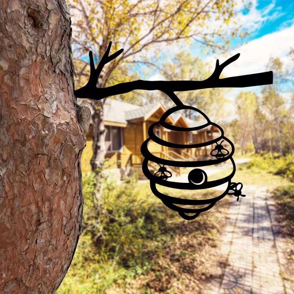 1pc Add a Magical Touch To Your Garden with This Metal Bee Hive Stake Branch Goblin Silhouette Iron Art Decor