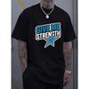 European Size Men'S Casual Streetwear Fashion Graphic Tee with Star Print for Strength - Black T-Shirt