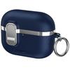 For AirPods Pro 3 Case Foldable Stand Electroplated Litchi Texture TPU PC Earbuds Cover with Switch / Carabiner