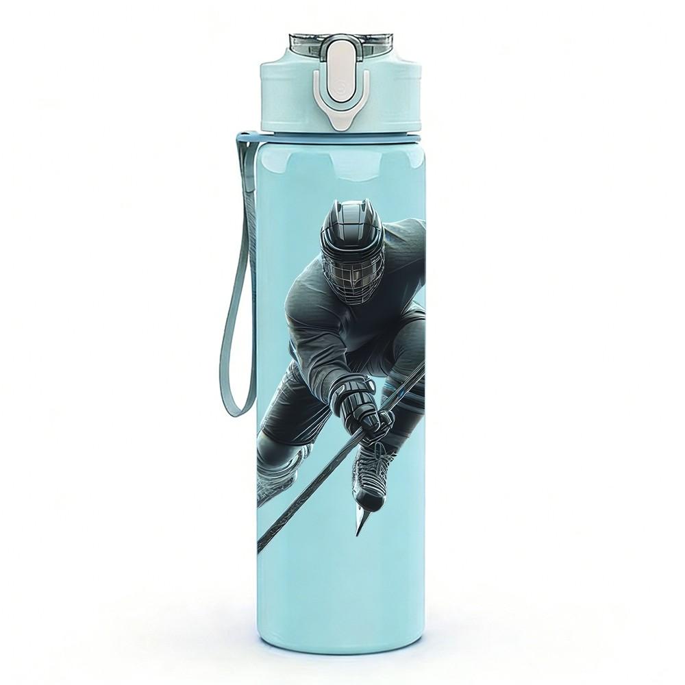 1PC Ice Hockey Athlete Silhouette Print 750ml Color Plastic Sports Water Bottle Leakproof Flip Straw Lid Suitable for Sports Office Home Use