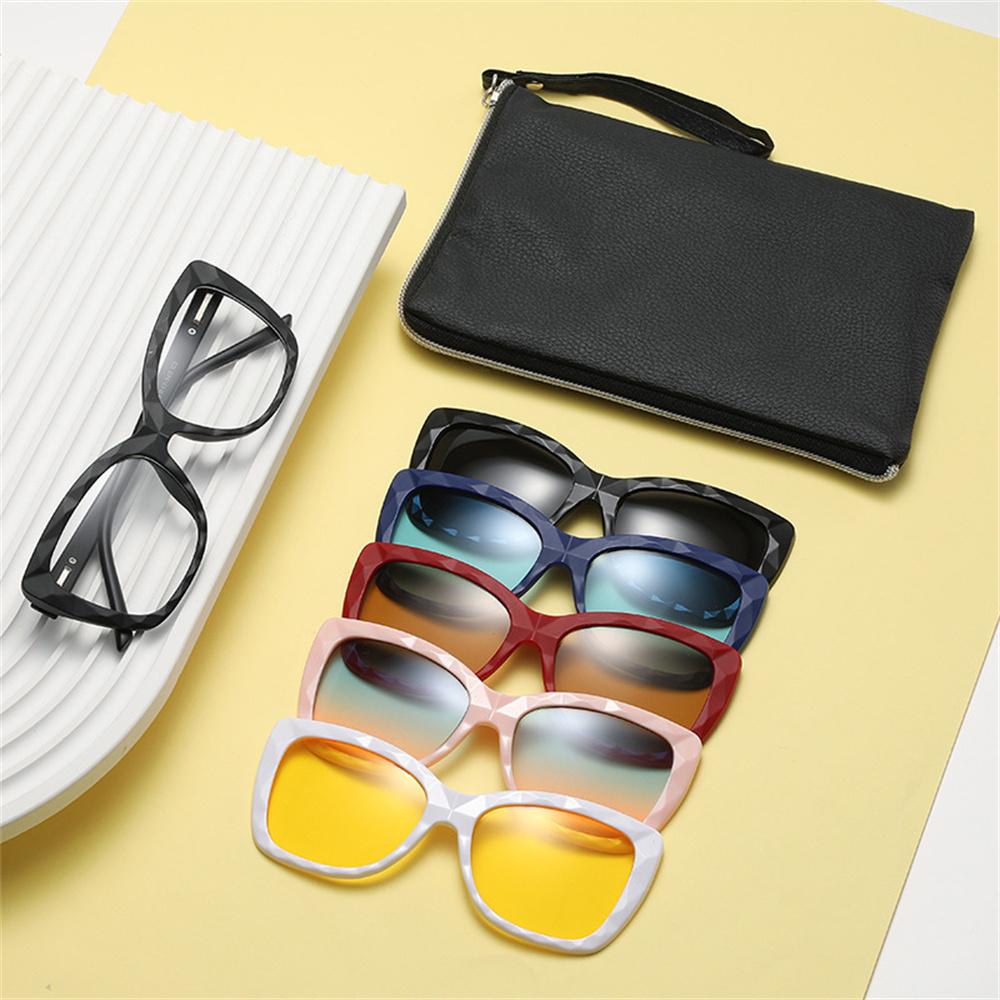 5 STuks/Set Retro Kattenoog Zonnebrillen Vervangbaar Magnetisch Brilmontuur Bril Mannen Rijden Nachtzicht Bril UV400 Zonnebrillen