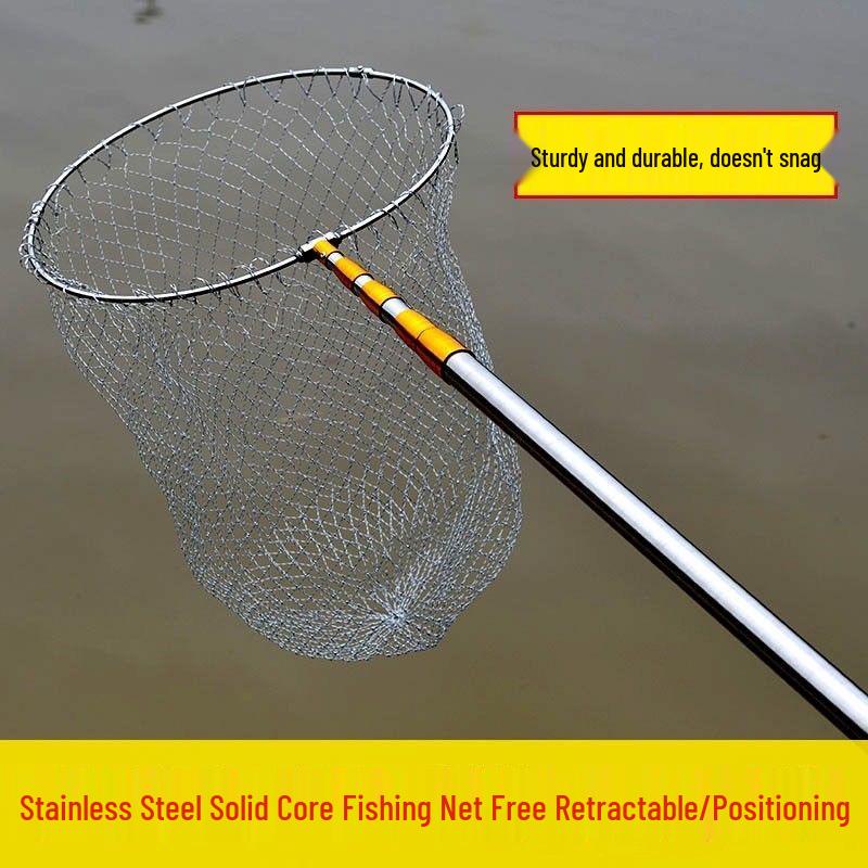 Thick Folding Fish Landing Net Set with Stainless Steel Telescopic Rod and Fine Mesh