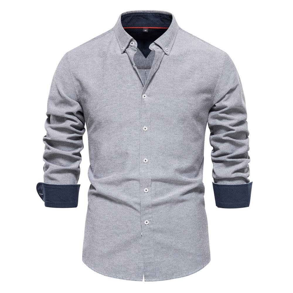 Frühlings Baumwollmischung Herren Oxfordhemd Langarm Button-Down Gesellschaftliche Business Casual Hemden für Herren