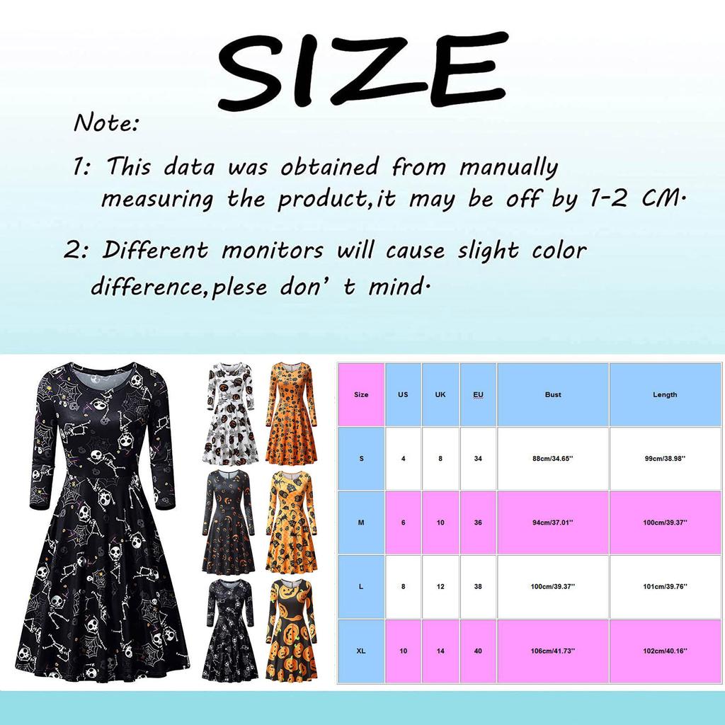 Women Casual Fashion Long Sleeve   Printed Halloween Dress