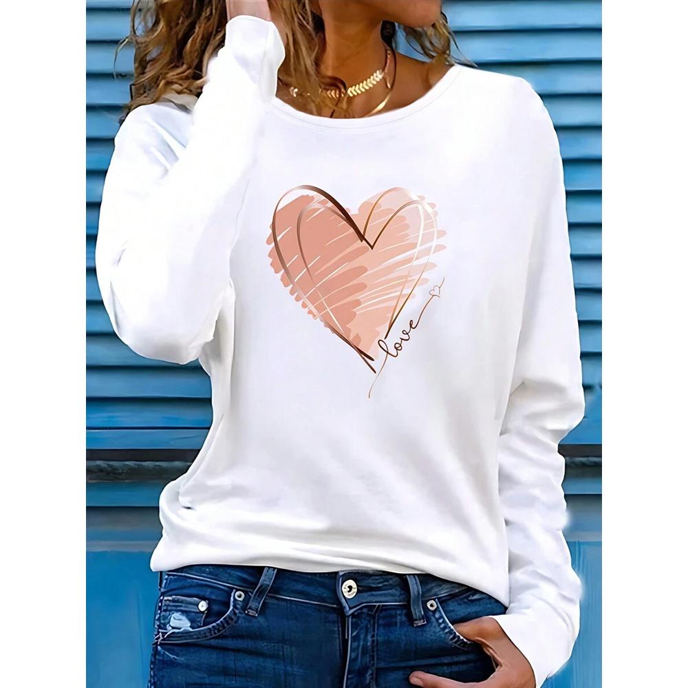 New 3D Heart Patterned Women's Long-Sleeved Round-neck T-Shirt Women's Urban Fashion Long-Sleeved Top For Autumn And Winter