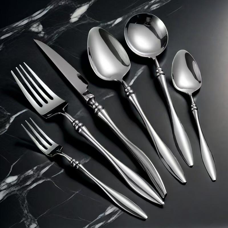 3/4/5/6PCS French 304 Stainless Steel Cutlery Set Pointed Tail Handle Spoons Knife Forks High-end Kitchen Restaurant Tableware