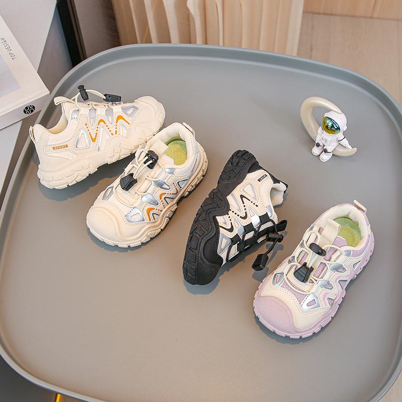 Kids Sneakers Pull Rope Soft Bottom Children Sports Shoes Toes Capped Anti-kicked 2025 New Fashion Boys Girls Casual Shoes Trend