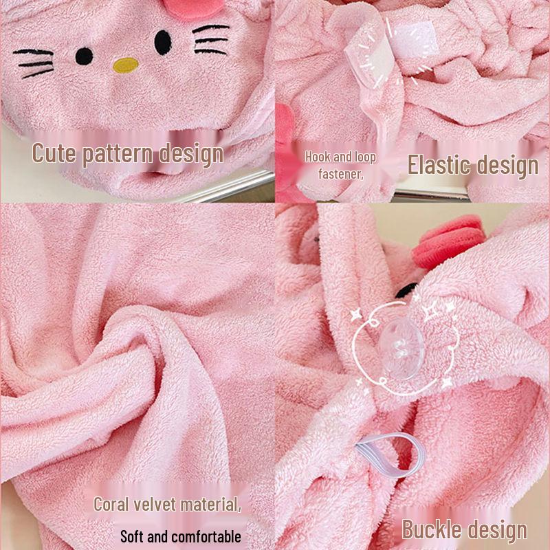 Soft Coral Fleece Cat Towel Set: Hair Drying Cap, Bath Towel, Wrap-around Skirt
