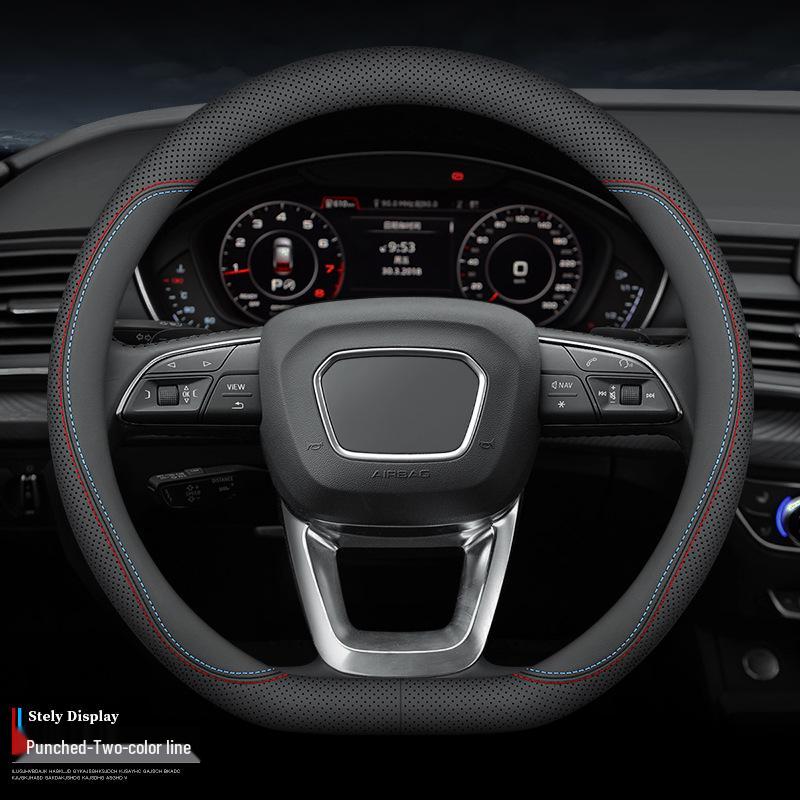 D-Shaped Genuine Leather Steering Wheel Cover: Non-Slip, Sweat-Absorbent, Ultra-Thin, Breathable, Universal Fit for All Seasons