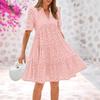 2026 Short Sleeve Women's Beach Vacation Skirt French V-Neck Hollow Lace Dress High-end A-shaped Dress