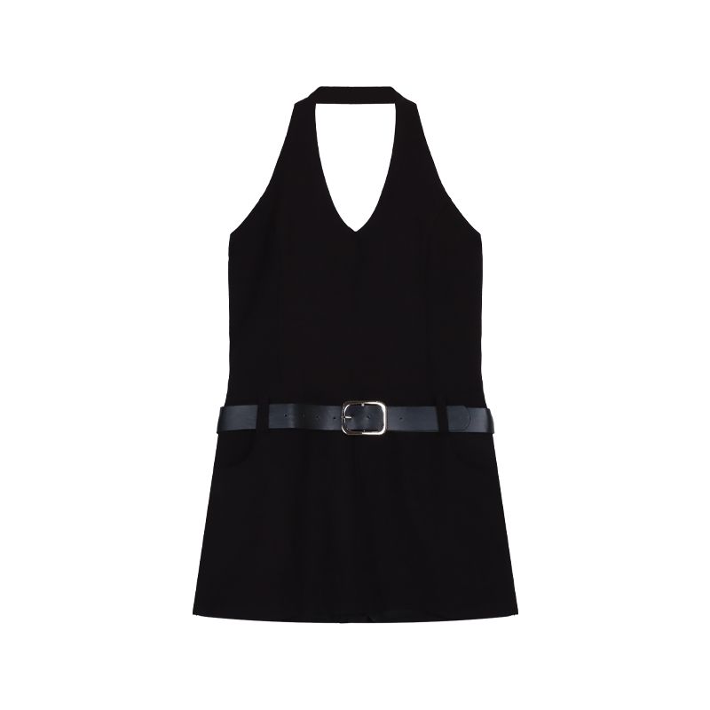 

Women s Sexy Black Open Back Summer A- line Skirt Halterneck Black L