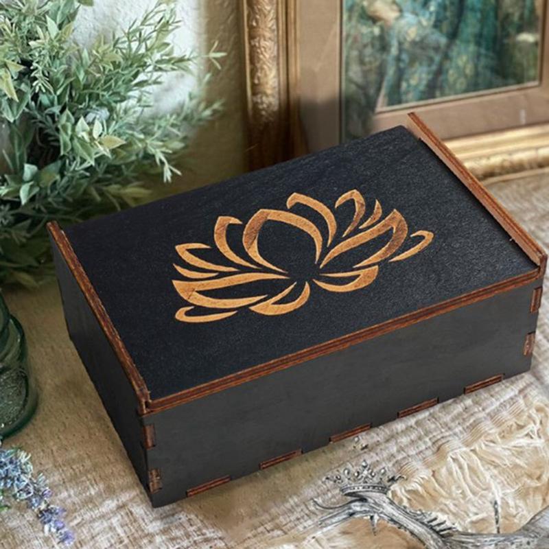Tarot Cards Storage Box Wooden Lotus Printed Storage Box Crystals Jewelry Astrology Dice Playing Card Gift Storage Organizer Box