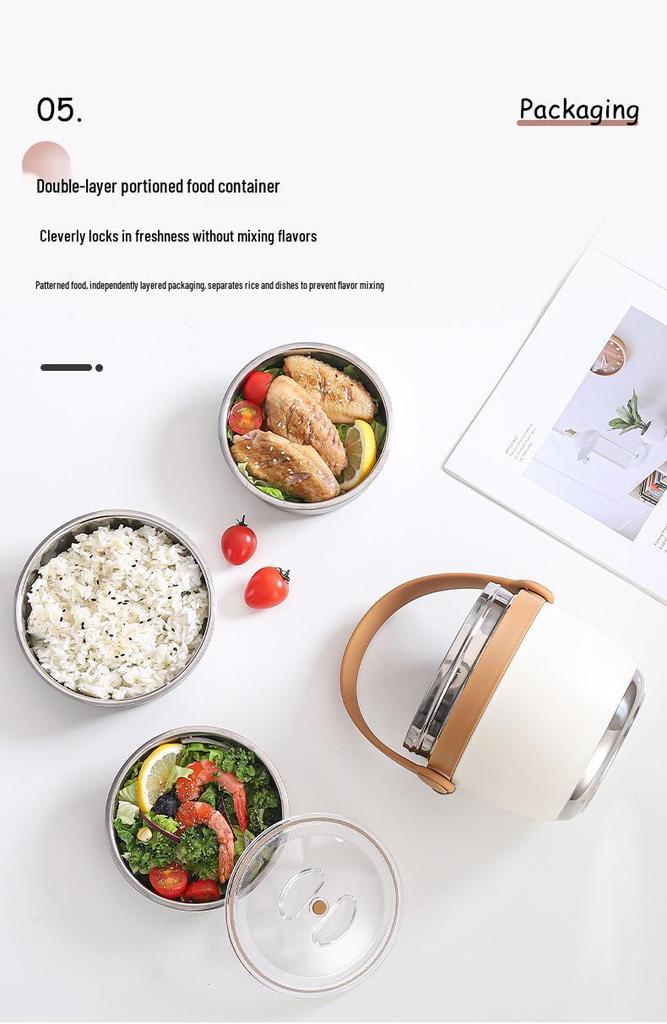 304 Stainless Steel Insulated Double-Layer Lunch Box with Portable Handle and Custom Logo