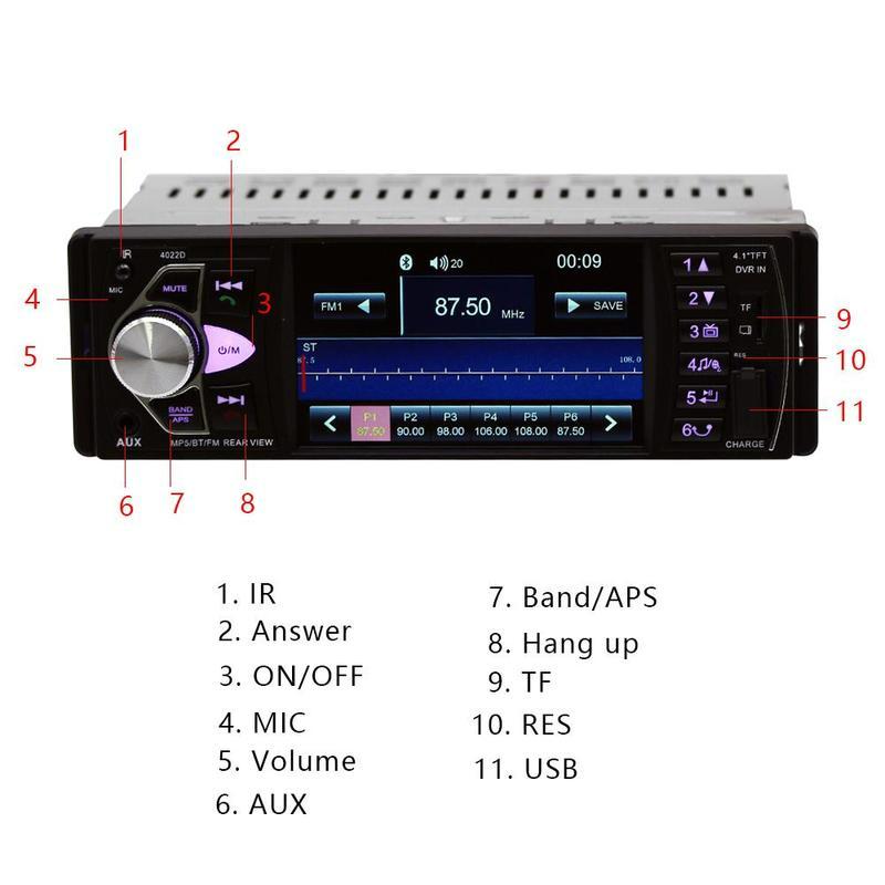 4.1'' Car Radio 1Din Audio Stereo FM Bluetooth Steering Wheel Remote Control Car Player