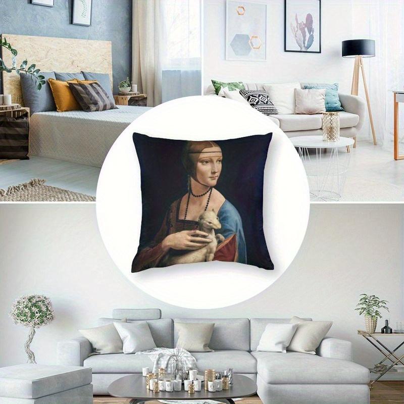 1Pc Lady With An Ermine Art Pillow Cover, Polyester 2D Double-Sided Print Cushion Case, Da Vinci Famous Painting Throw Pillowcas