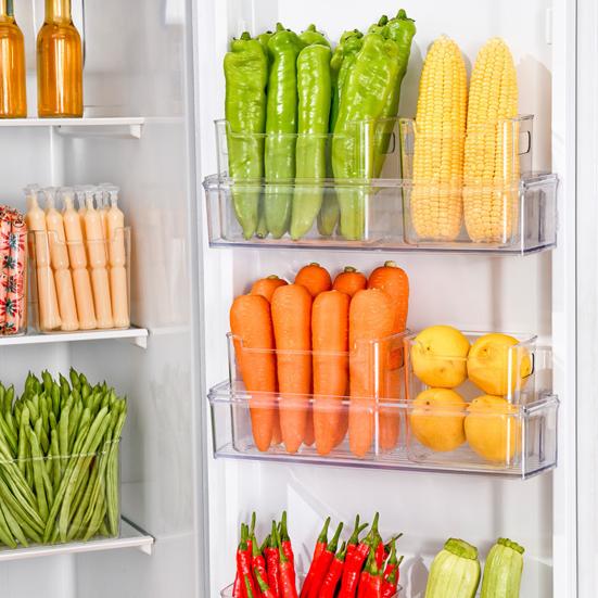 Boîte de rangement pour porte latérale de réfrigérateur Bacs de rangement en plastique transparent Empilables Organisateur de cuisine pour viande Snacks et Boissons