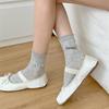 Miu Style Women's Summer Grey Bow Mesh Mid-Calf Socks - Super Thin, Glittery, Hot Stamping Design