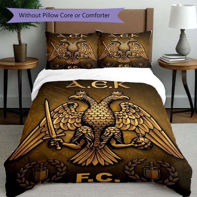 3pcs Duvet Cover Set (1*Duvet Cover + 2*Pillowcase, Without Core), AEK Athens FC Print Bedding Set, Bedroom Decor, All‑Season, Birthday Gift